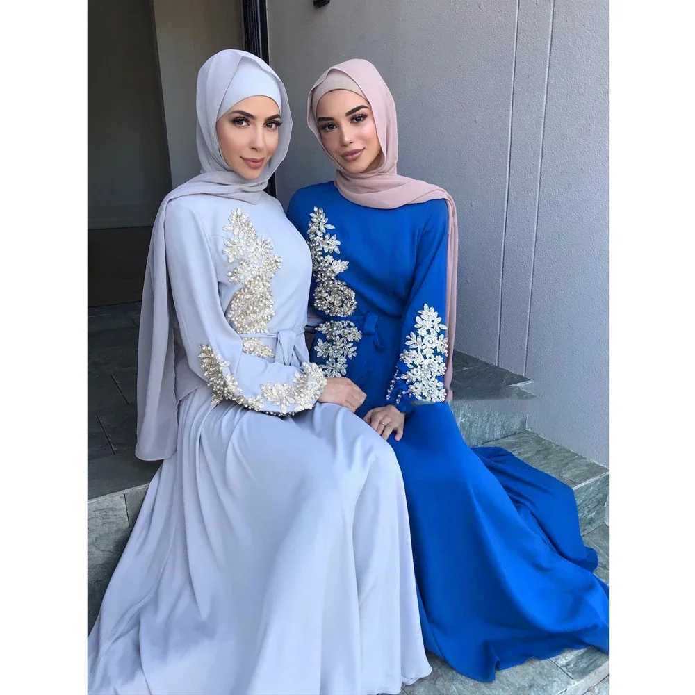Eid Ramadan Dubai Women Muslim Beading Abaya Long Slve Maxi Dress Turkey Robe Kaftan Islamic Clothing Evening Party Gown New X250514