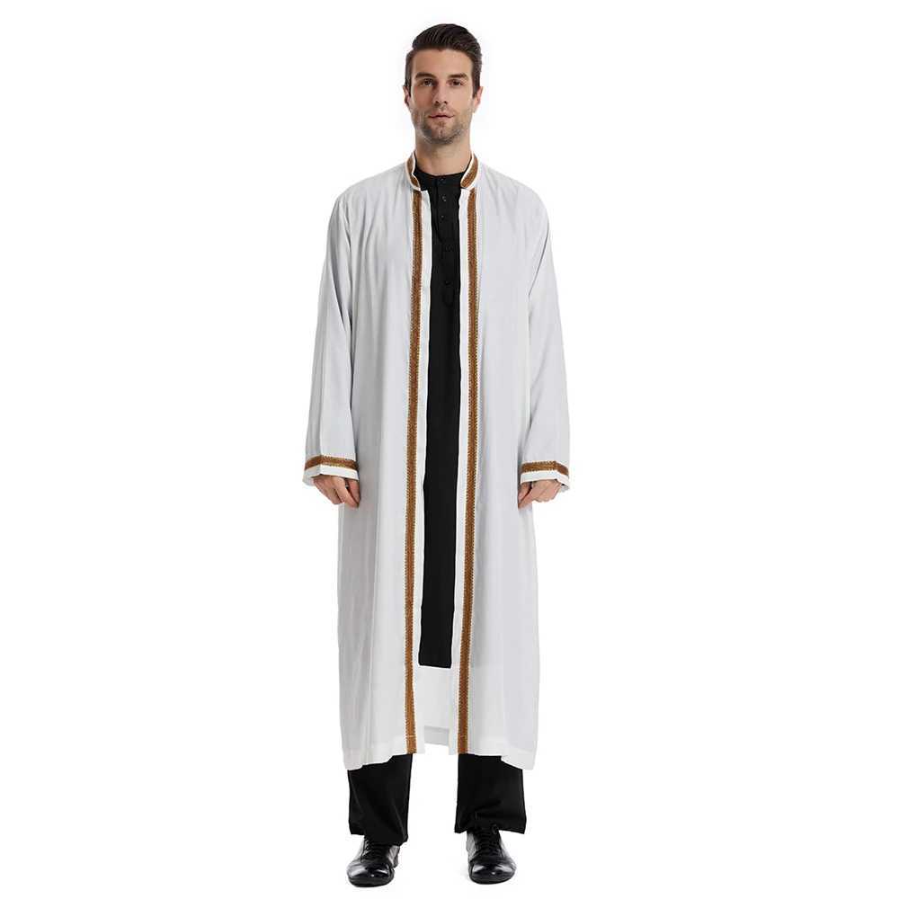 Men Open Abaya Muslim Saudi Jubba Thobe Islamic Clothing Ramadan Kimono Long Sleeve Robe Caftan Dubai Stand Collar Arabic Dress X250514
