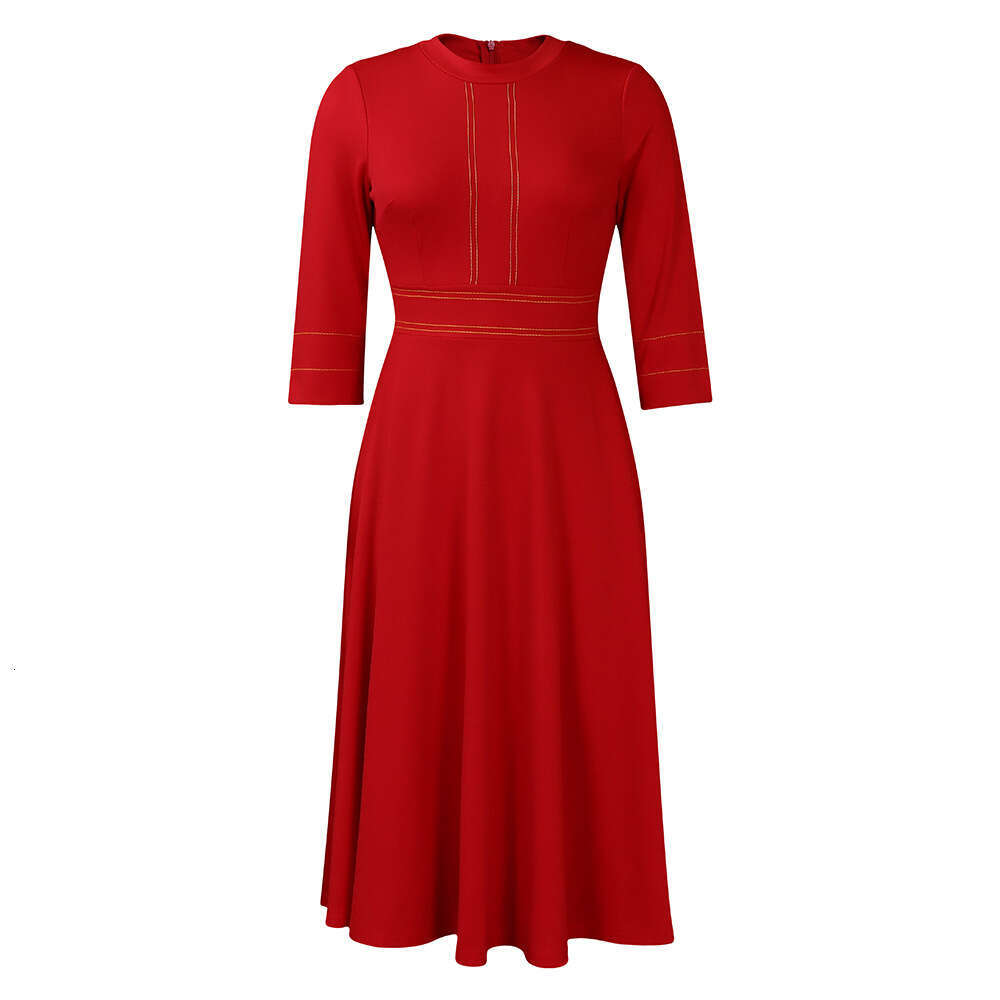 Women's Wear Large Women's Short Sleeved Standing Neck Fashion Party Swing Sleeve Dress