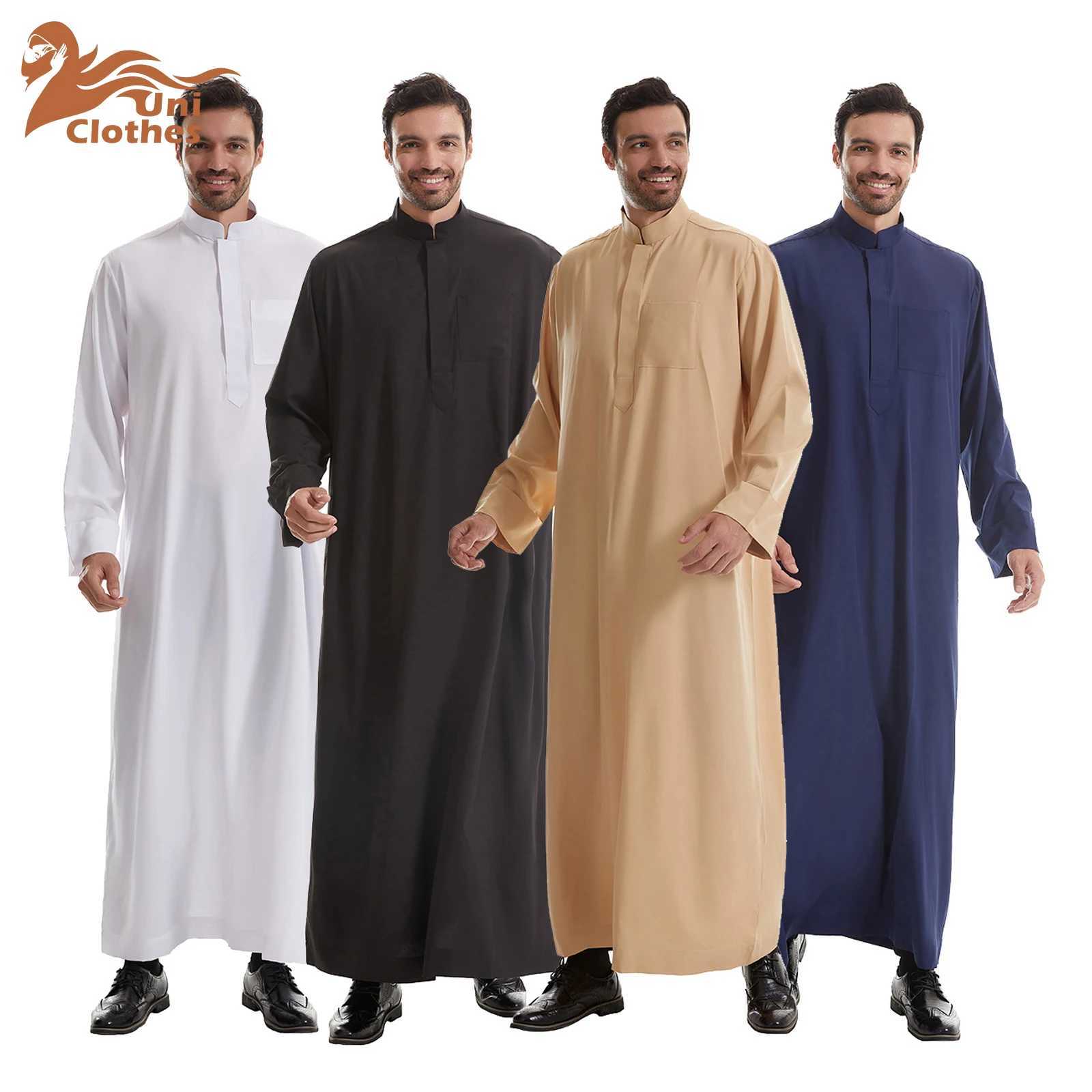 UNI Muslim Eid Ramadan Men Robe Long Sleeve Saudi Abaya Thobe Jubba Thoub Dubai Daffah Kaftan Islamic Arabic Dress Caftan Gown X250514