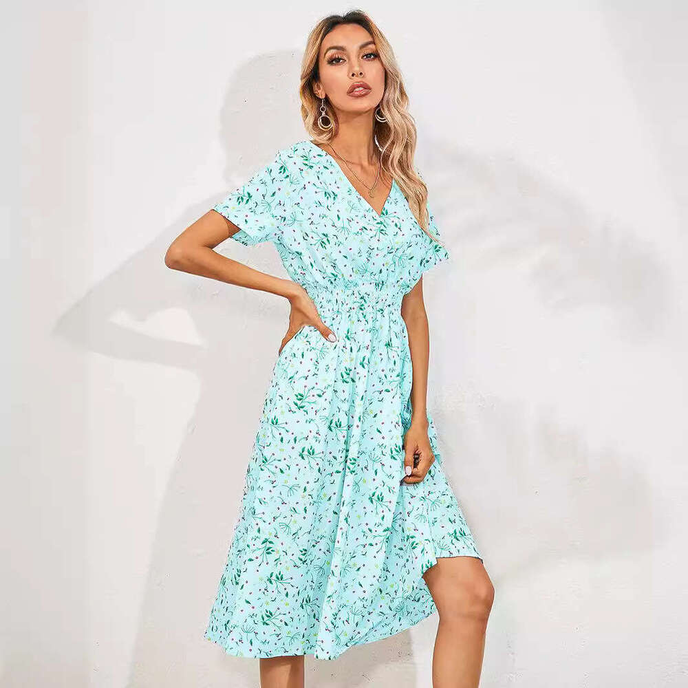 Women Clothes Dress Women S Summer Floral Print Short Sleeved Dress KQ