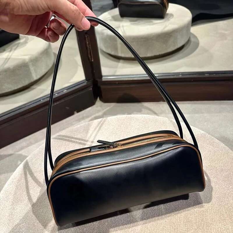 2025 Brand Genuine Leather Portable Bowling Women's Super Fire Color Splicing Advanced Sense Shoulder Commuter Underarm Bag