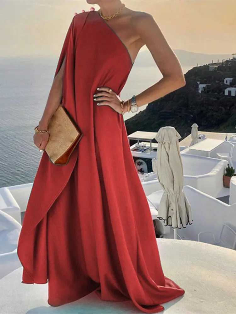 Fashion Elegant Party Dress Women Sexy Off Shoulder Solid Loose Dresses Dress Femme Casual Holiday Beach Skirt Dress Lady SummerXJ250514