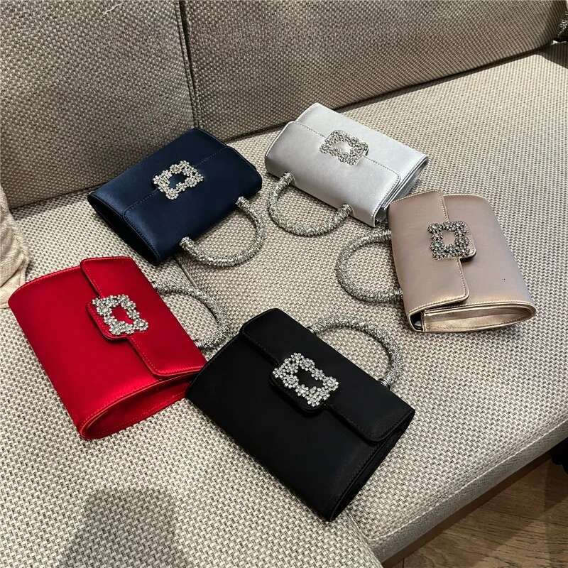 Rhinestone Faux Silk Emerald Evening Bag Sier Dia Buckle Handle Fashion Handbags Elegant Ladies Square Bolsa Feminina