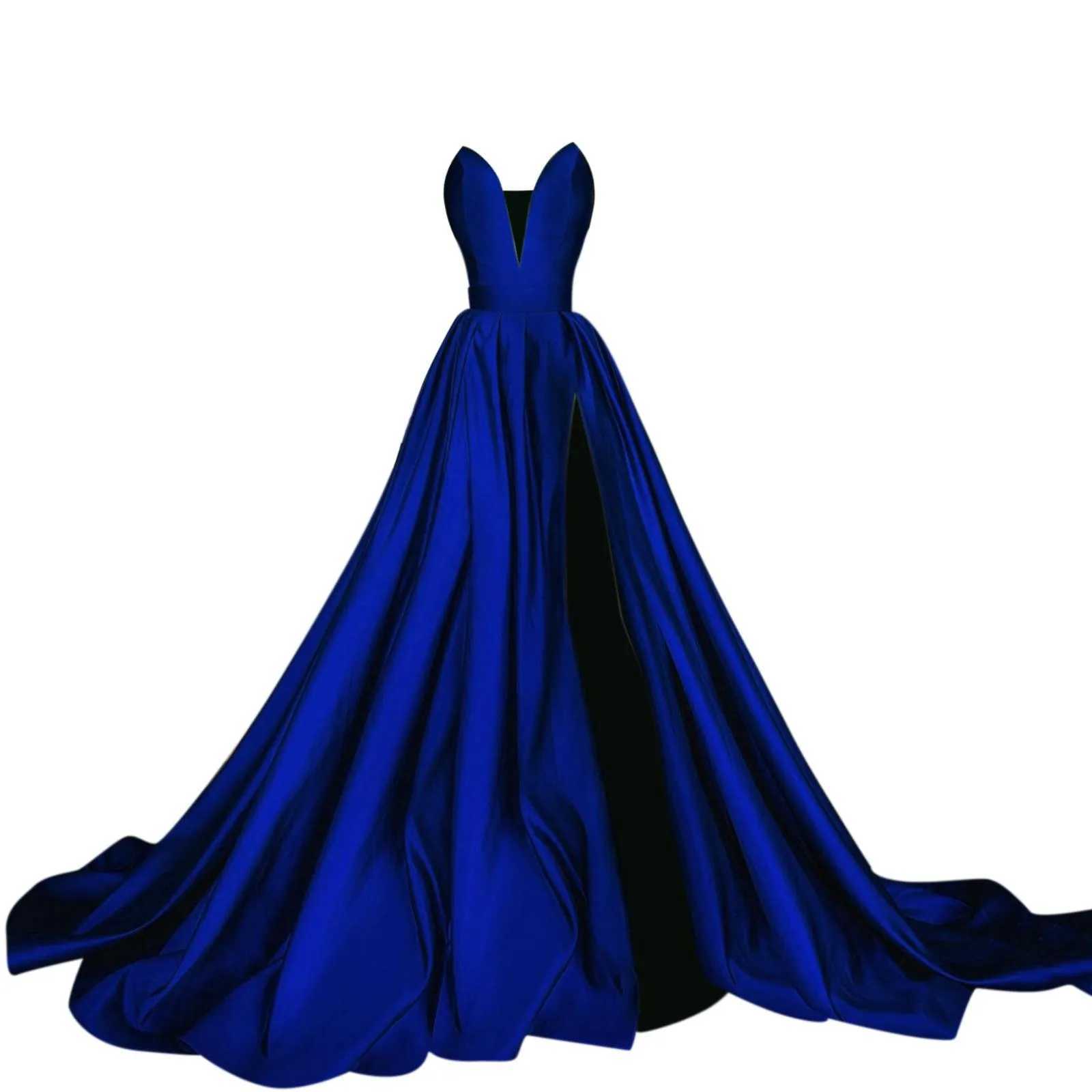 Satin Slip Strapless Prom Dresses Evening Gown Slim Elastic Waist Party Dress Elegant High Split Pleated Long Dresses VestidosXJ250514
