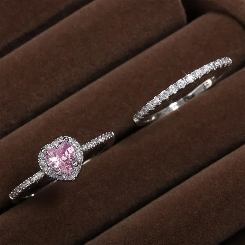 ZAKOL Romantic Pink Heart CZ Engagement Rings for Women Fashion Cubic Zirconia Wedding Bands Jewelry Valentines Day Gift 250509