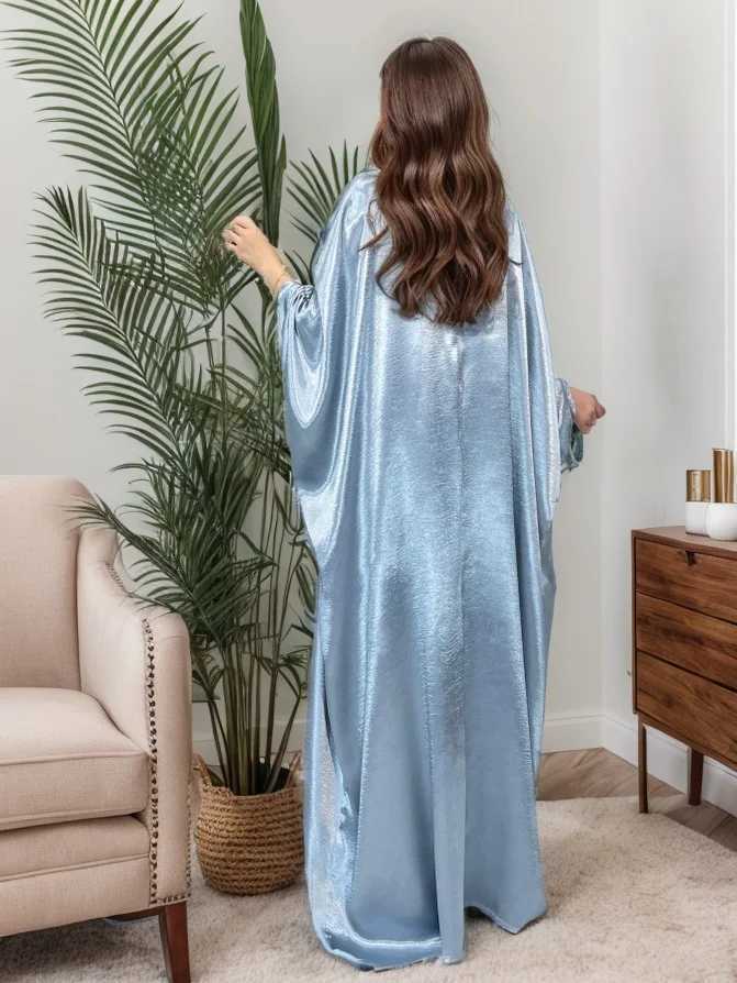 Eid Ramadan Abaya Shiny Satin Muslim Women Beads Bat Slve Open Cardigan Kimono Dresses Turkey Dubai Kaftan Arab Robe Jalabiya X250514