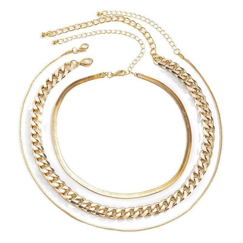 Jewelry Fashion Flat Snake Layered Overlay Versatile Personality Fried Dough Twists Chain Popular Necklace