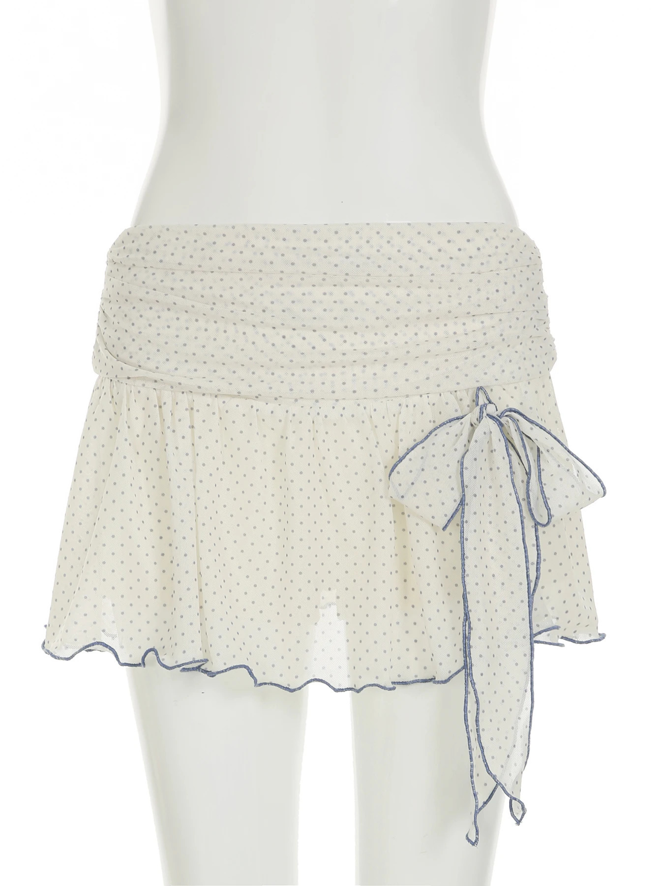 IAMSURE Holiday Bandage Dot Printed ALine Skirts With Shorts See Through Slim MidWaisted Mini Women Summer Fashion 250514