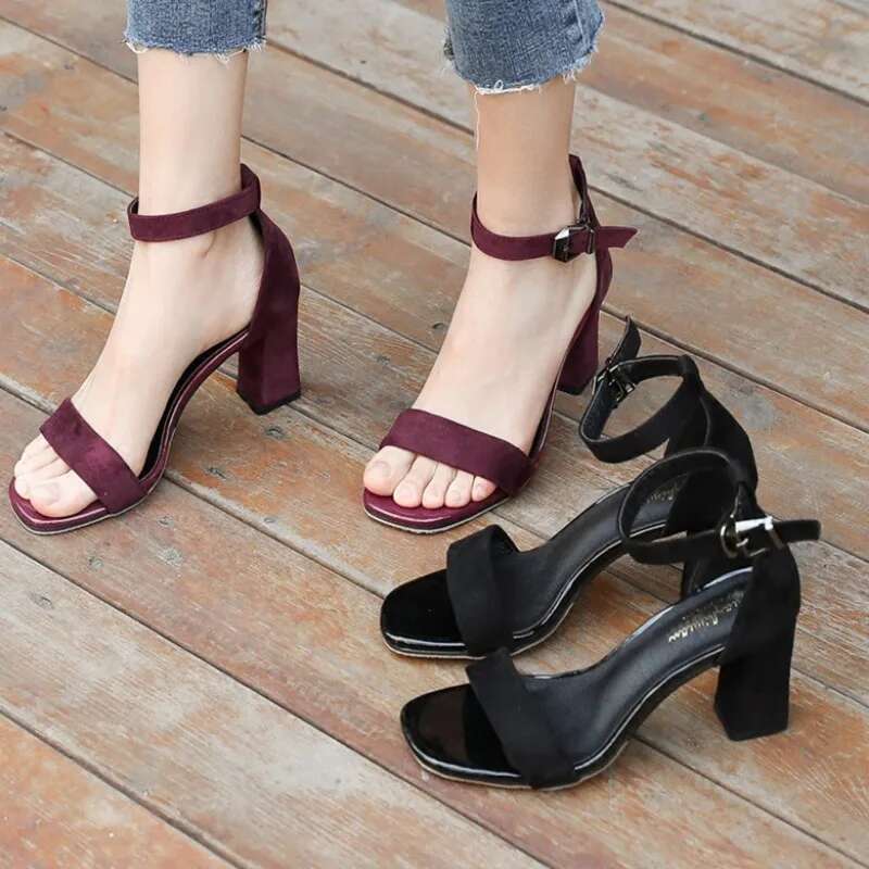 Women's Summer Fashion Sandals Medium High Heel Outdoor Sandalias Elegant Wedding Shoes Bridal Plus Size 34-40 Buckle Strap