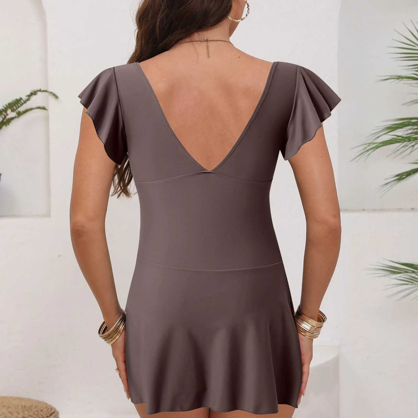 Summer Conservative Bathing Suit Women One-Piece Monokini Wrapped Knot Ruffles V-Neck Beach Sundress Swimwear Plus Size 6XL 250509