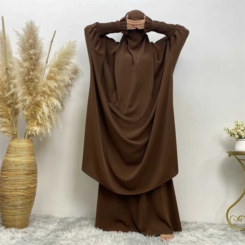 Muslim Women Fashion Set Two-piece robe Long slve Islamic Clothing Dubai Saudi Turkey solid color elegant dress X250514