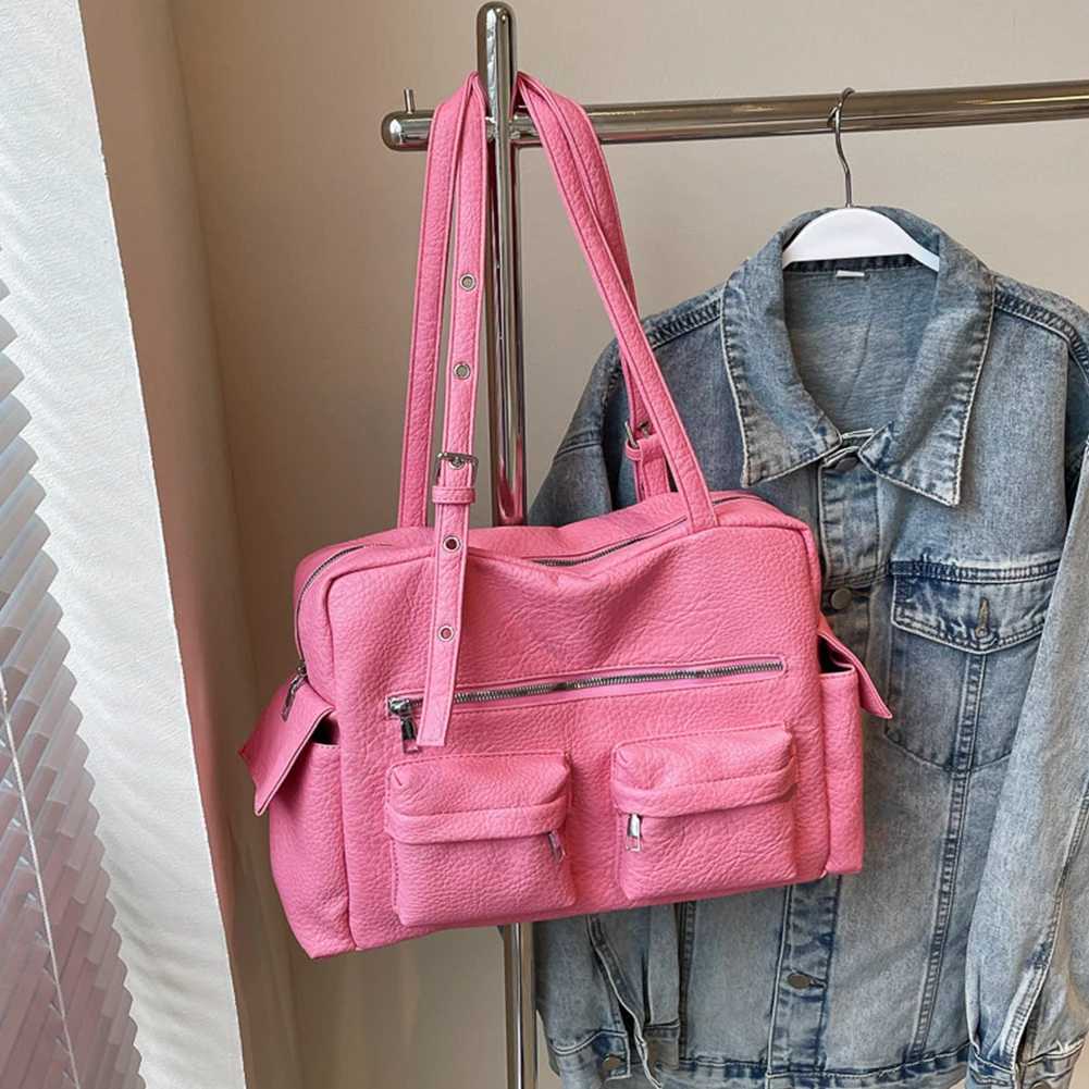 Wen PU Leather Shoder Bag w/ Mti-Pockets Underarm Bag Adjustable Strap Sahel Bag Solid Tote Bag for Work Travel Z250514