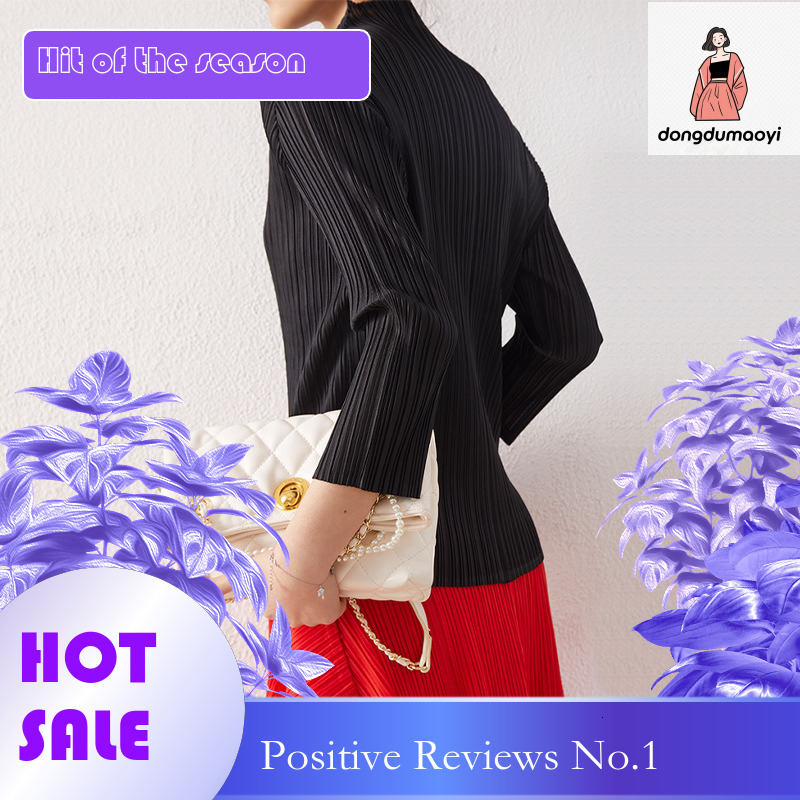 dongdumaoyi 2023 autumn mid sleeve design T-shirt nine quarter sleeves three bedroom style top with pleats, long sleeves, and a base for women