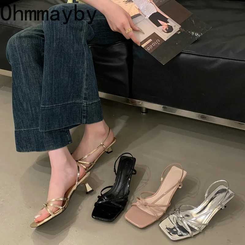 Summer High Heel Women Sandals Fashion Narrow Band Open Toe Dress Shoes Womens Evening Party Nude Pumps W250514