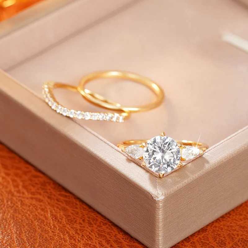925 Sterling Silver 3Pcs Rings Set for Women Shiny Cubic Zirconia Unique Designed Finger Accories Fashion Wedding JewelryXJ250514