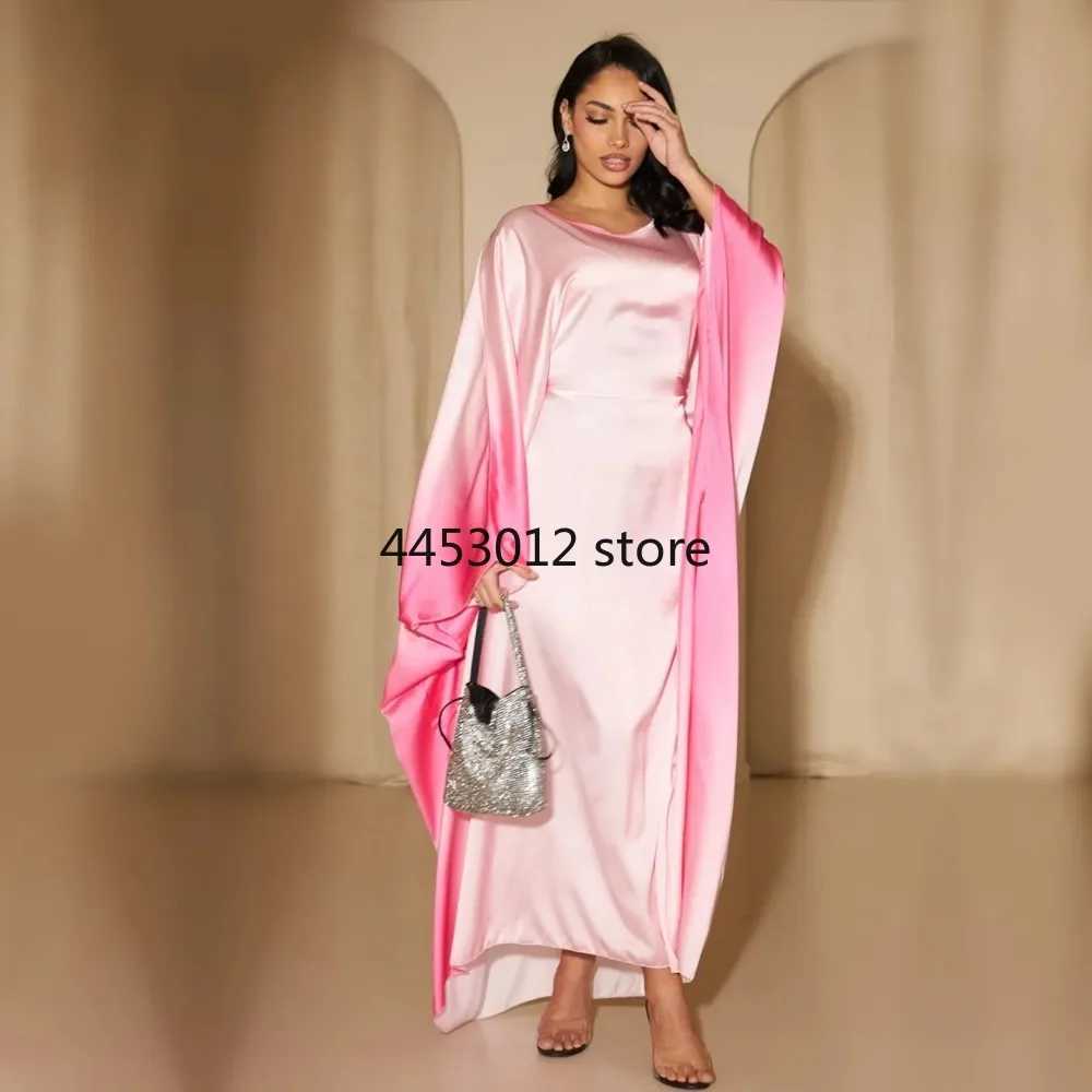 Women Gradient Butterfly Satin Abaya with Inner BeltMuslim Party Long DressAbayas for WomenDubaislamic ClothesEid Kaftan Ro X250514