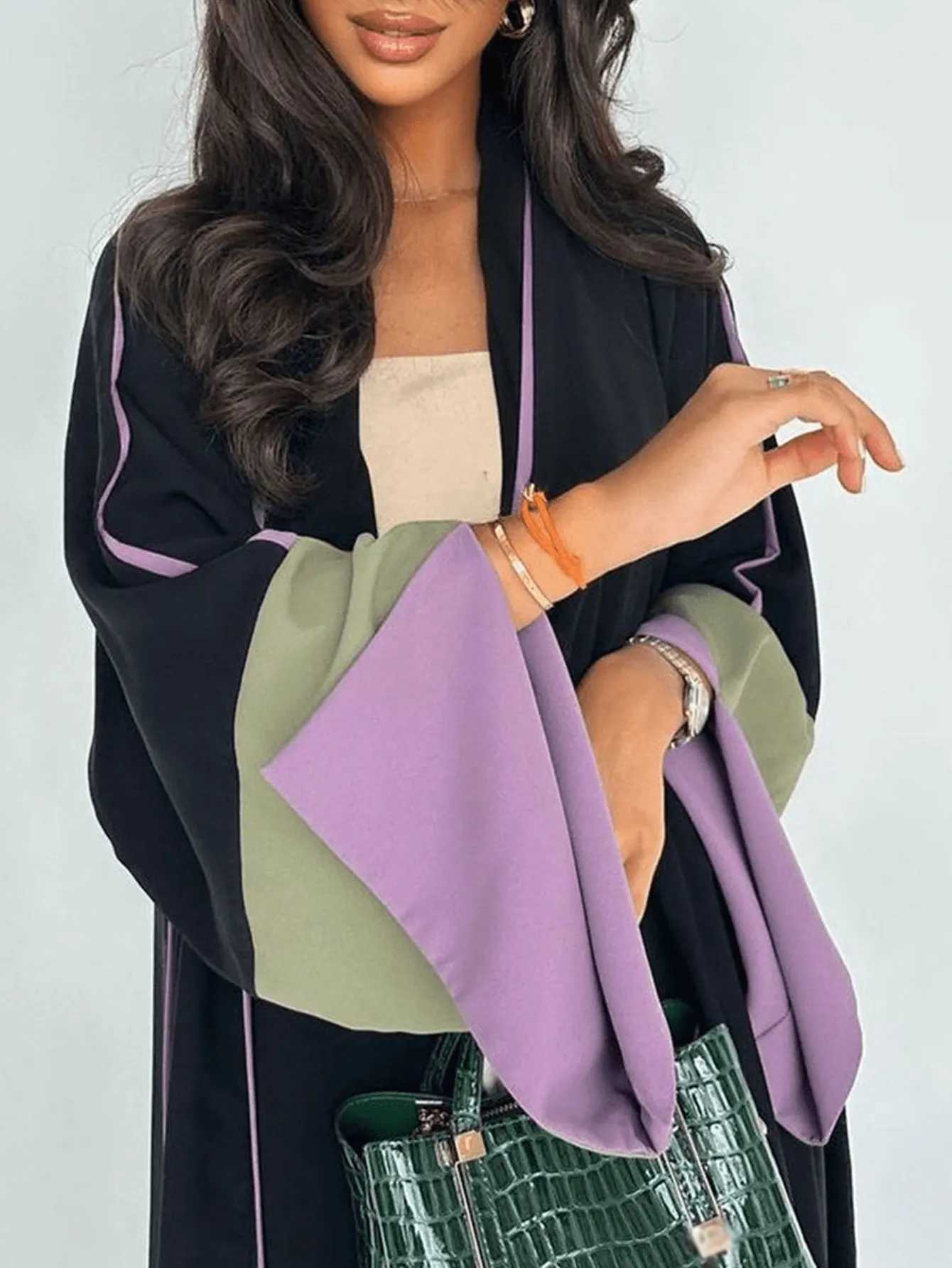 Fashion Colour Blocking Abaya Kimono Dubai Muslim Cardigan Abaya Women Casual Robe female Islam Clothes Out Kaftans Women Jilbab X250514