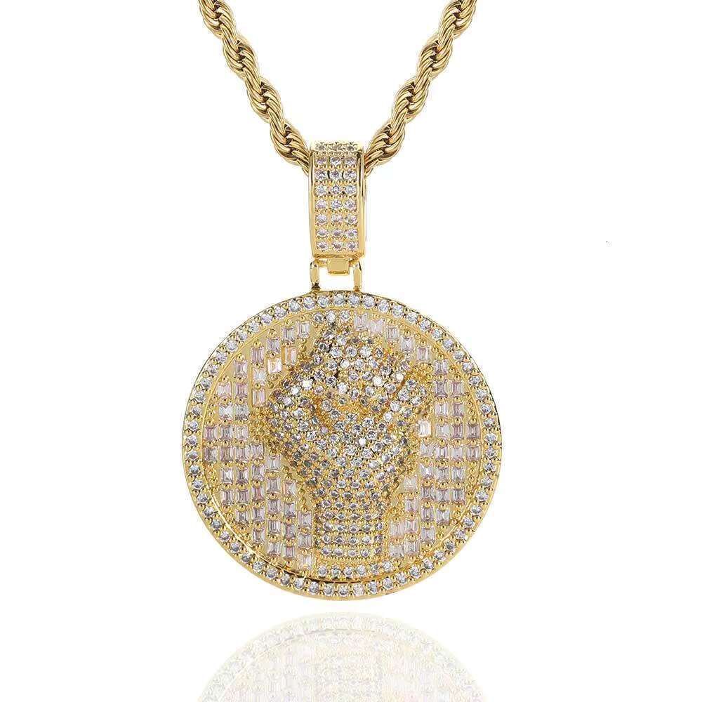 Hip Hop Iced Gold Plated Fist Coin Pendant Necklace