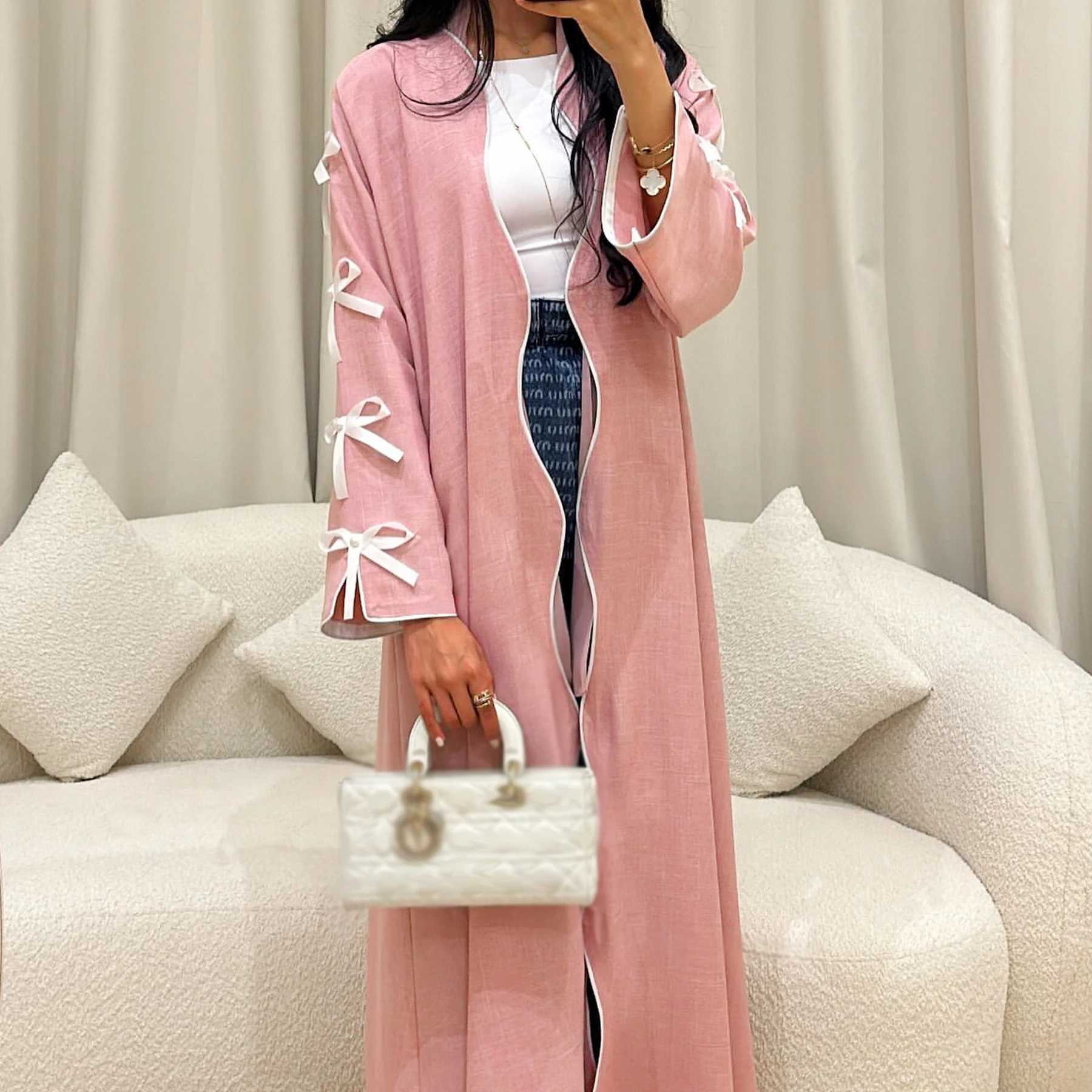 Bowknot Open Kimono Abaya Dubai Luxury 2025 Muslim Dress for Women Kaftan Islamic Clothing Robe Caftan Marocain Femme Musulmane X250514