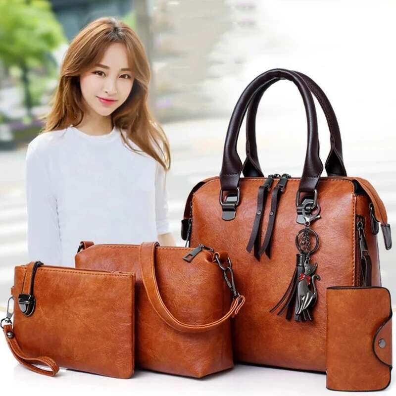Women Composite Tassel Leather Purse Handbags Famous Brands Designer Top-Handle Female Shoulder Bag 4Pcs/Set
