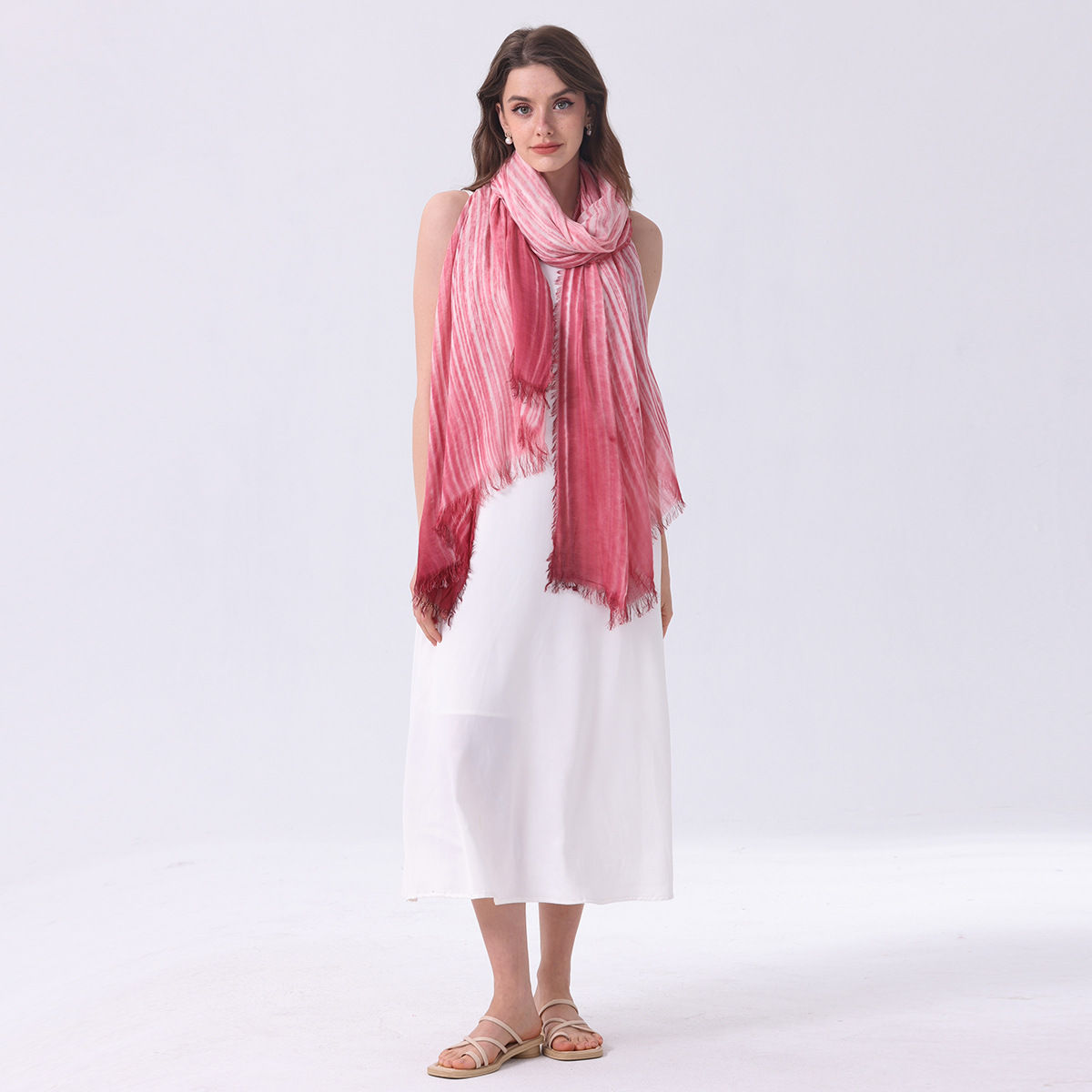 K713Cross-border popular summer Bohemian style solid cotton and linen scarf for women beach travel sunscreen beach towel shawl