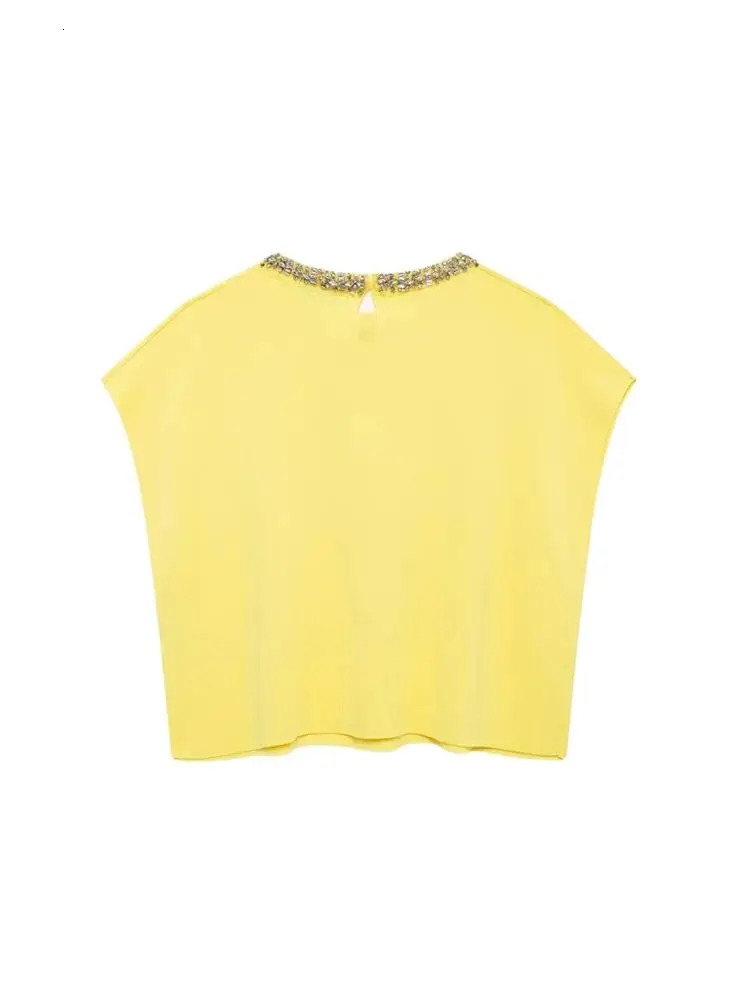 TRZA Womens Sleeveless Oneck Knitted Tank Top Sweater Diamond Beads Fashionable 250506