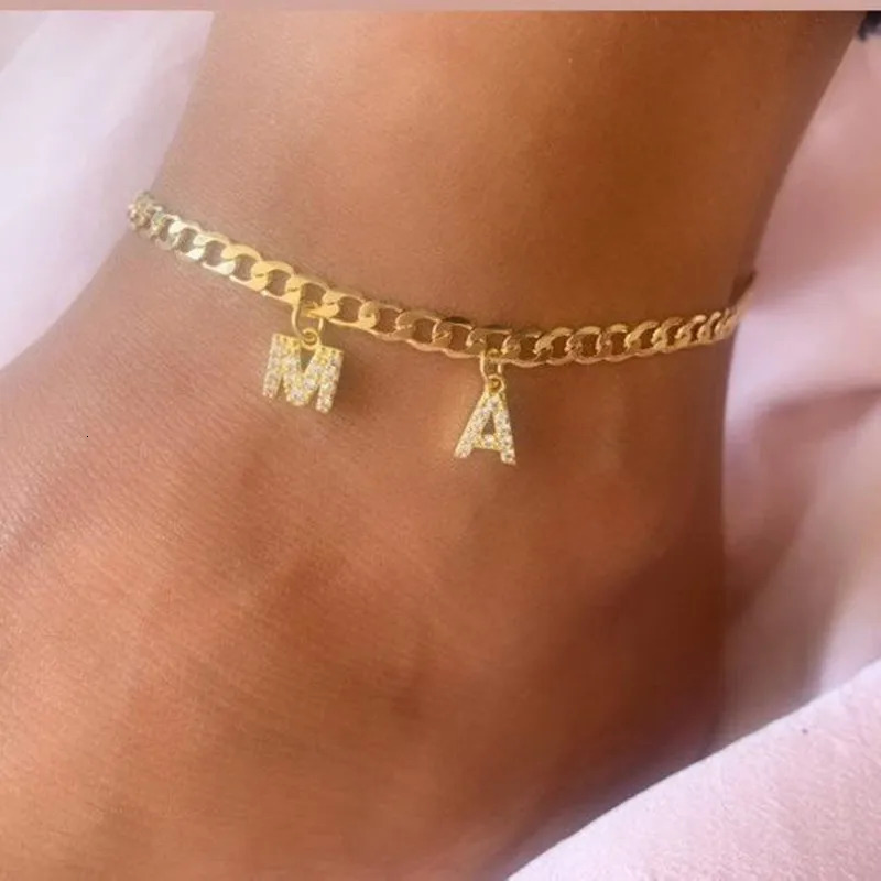 DOREMI 3mm Cuban Custom Crystal Name Anklet Personalized Custom Name Anklets For Women Foot Ankle Bracelet On The Leg Jewelry 250513