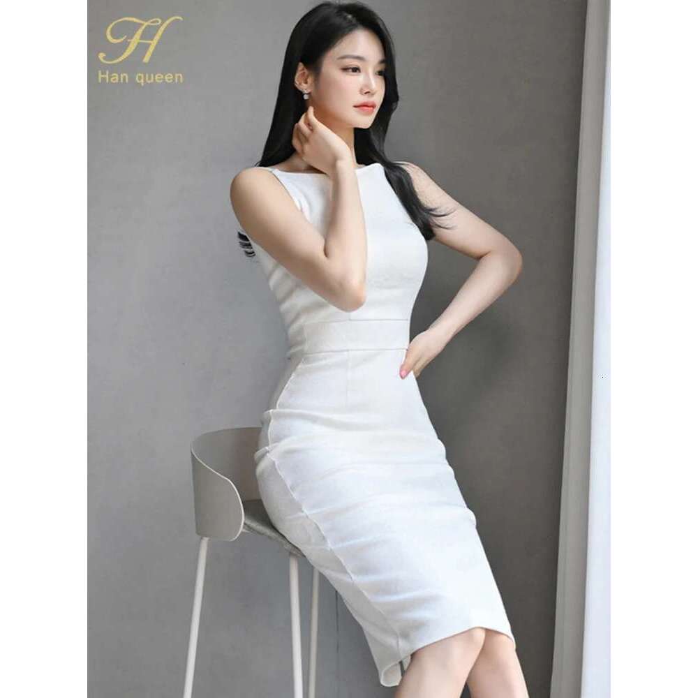 H Han Queen New Woman Clothing Slim White Sheath Pencil Summer Dress Office Party Elegant Dresses For Women Fashion Vestido