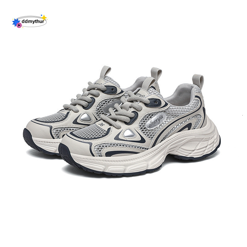 Dad's for women 2025 summer height increasing mesh white casual sports hiking shoes new thick soled ddmythur