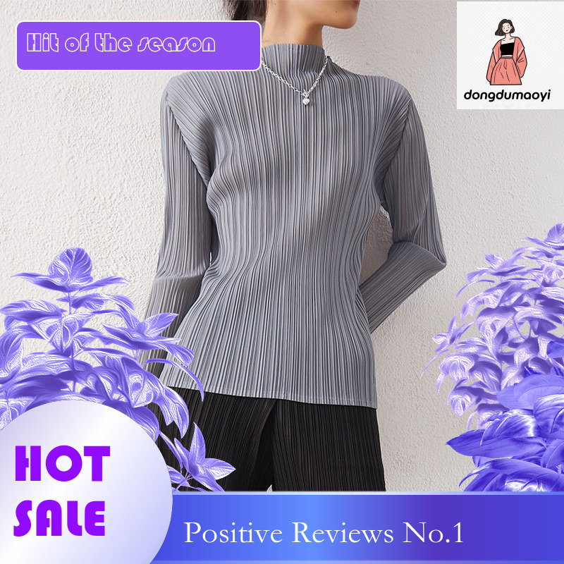 dongdumaoyi Miyake temperament long sleeved T-shirt for women's spring new collection, slim fit and slimming look, inner layer bottom shirt, plea
