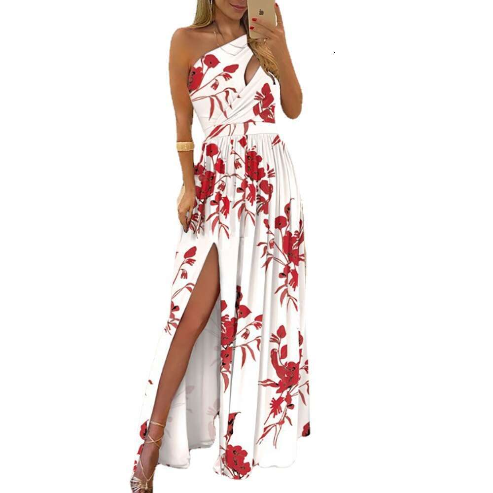 Women Clothes Dress New Sloping Shoulder Long With Sleeveless And Sexy High Waisted Slit Dress For Women S Wear KQ