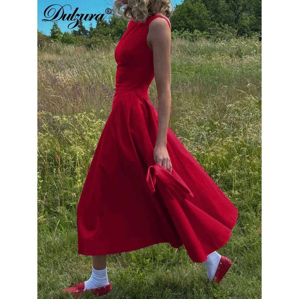 Dulzura O-Neck Sleeveless Zipper A-Line Midi Dress Solid Sexy Elegant Casual Outfit Party Club Streetwear Autumn Winter
