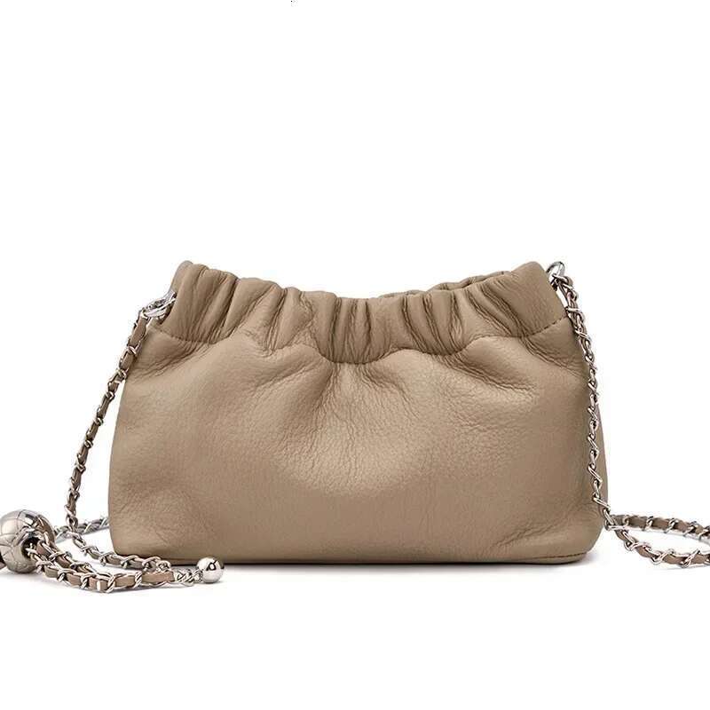 Women's Genuine Leather Shoulder Bags Popular Chain Armpit Pleated Cowhide Crossbody Bag