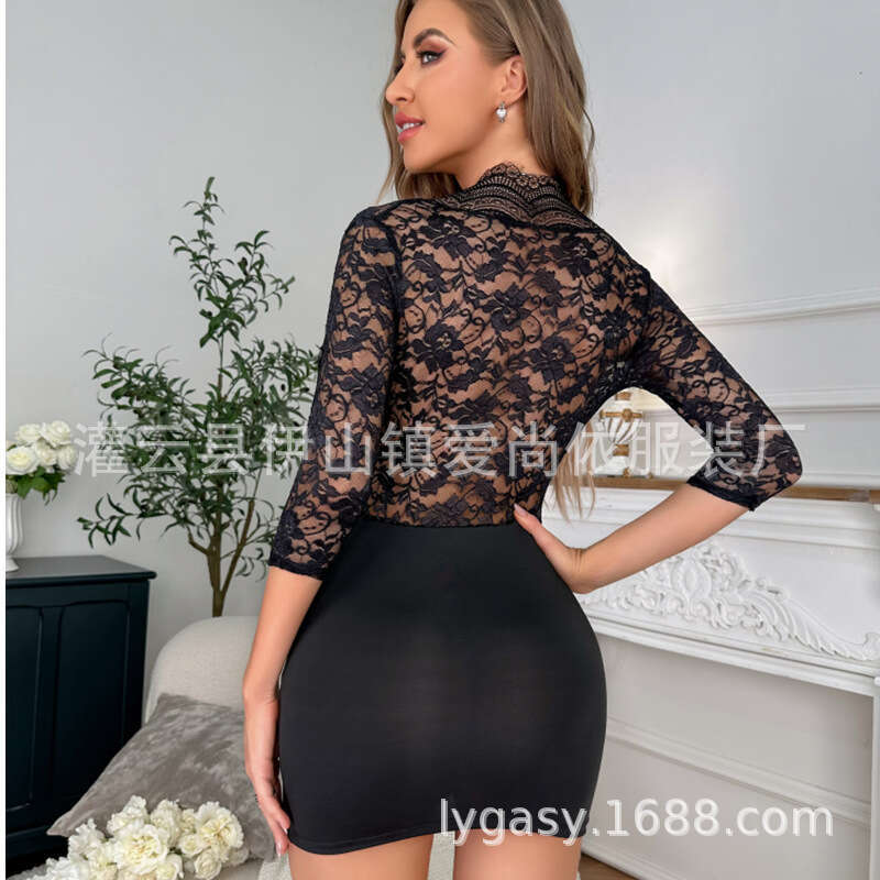 Sexy Lace Lingerie Fun Lingerie Secretary Sexy Lace Wrap Buttocks Skirt Uniform Temptation Perspective Nightclub Passion Pajama Woman KQ