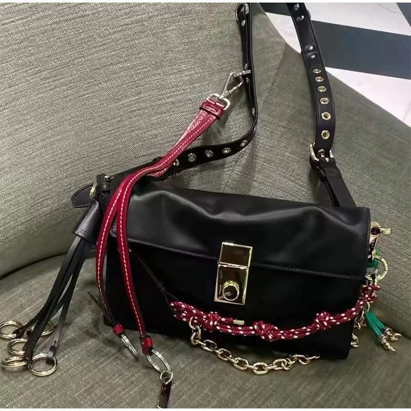 High-end Flap Messenger Retro Small Pendant Lock Motorcycle Brand Genuine Leather Square Classic Shoulder Bag