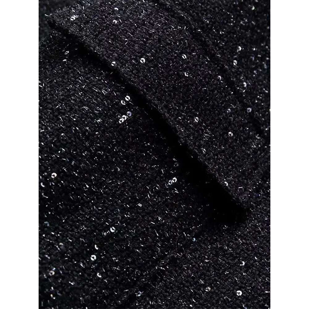 Nlzgmsj Women Shiny Sequin Jacket Y2k Gold Color Stand Collar Long Sleeve Short Coat Autumn Winter Ladies High Streetwear Designer Designer