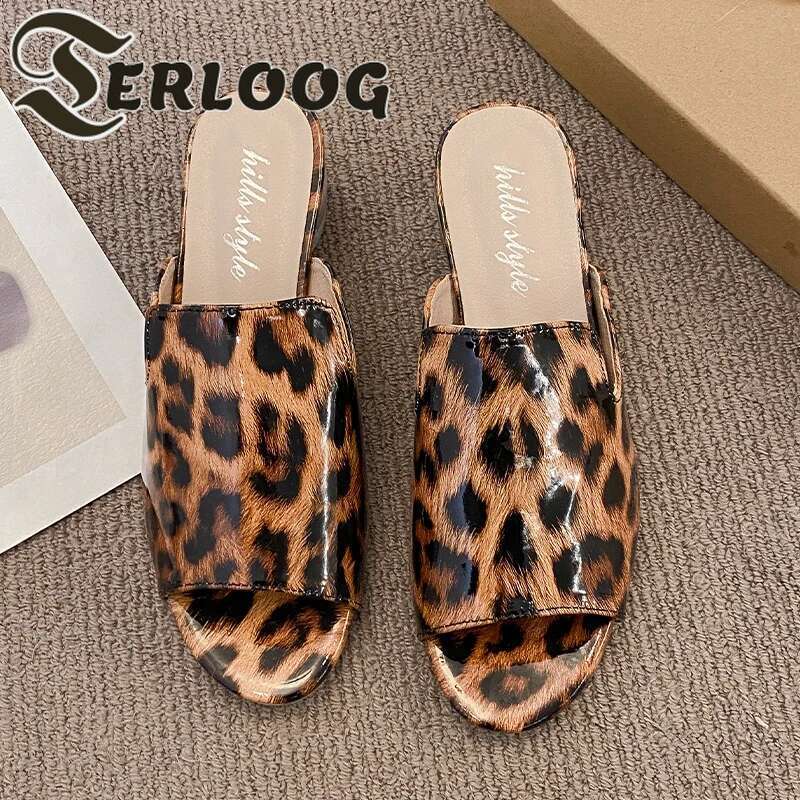 Leopard Women High Heels Sandals Chunky Slippers Sexy Shoes 2025 Summer Brand Open Toe Dress Shoees New Pumps Sandalias