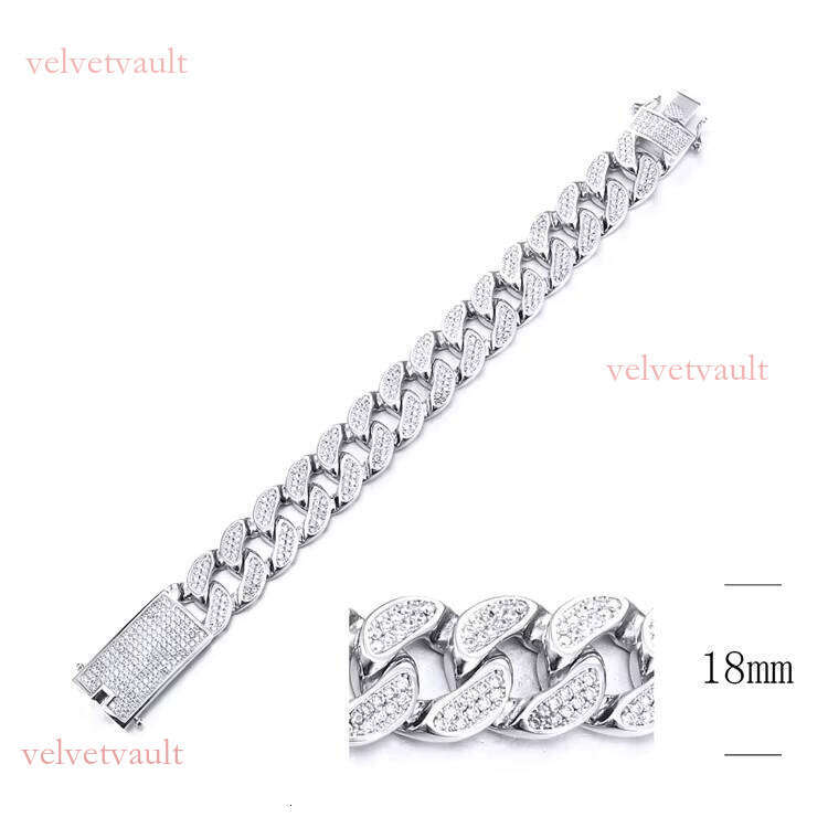 Hip hop 18mm Miami Thick Cuban Link Iced Micro Lay CZ Brass Pure Sier Bracelet Men's Jewelry Gift