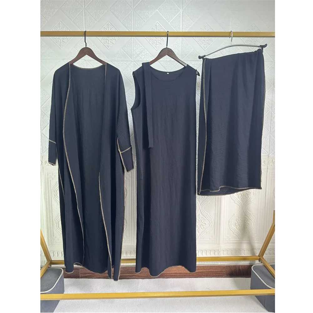 3 Piece Abayas Matching Muslim Sets Hijab Dress Crepe Open Kimono for Women Dubai Turkey Inner Dresses Islamic Clothing Ramadan X250514
