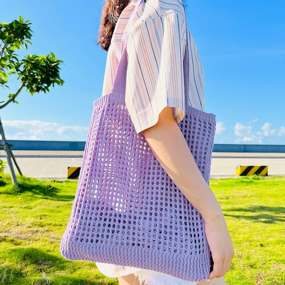 Women Hollow Knitted Shoulder Bag Simple Crochet Tote ner Shopper Handbags 250514