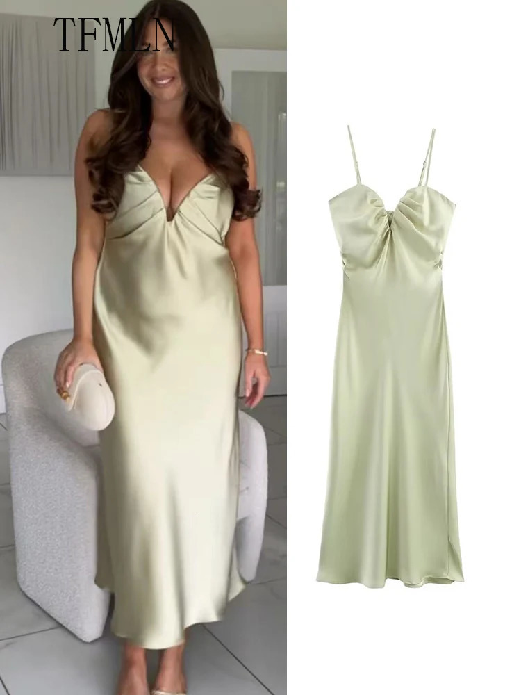TFMLN Summer Women Solid Strap Dresses Elegant Female Sleeveless Backless Thin Long Party Dress Chic Causal Slim 250514