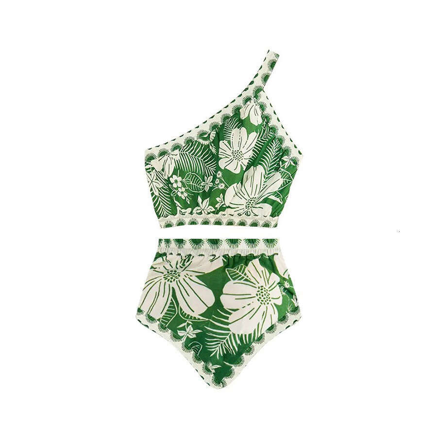 New French retro split three piece bikini swimsuit, women's European American sexy one shoulder mesh skirt swimsuit set, 2025 new style, chic and