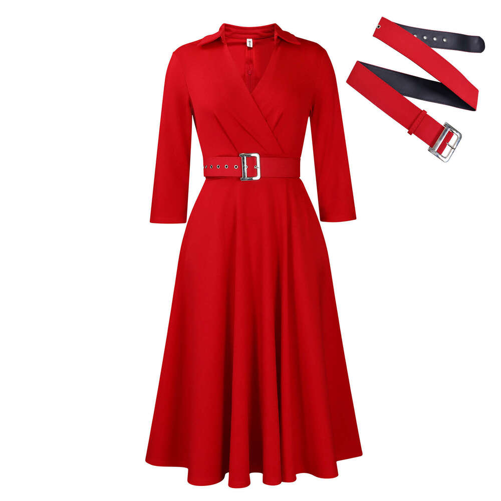 Women's Wear Women's Wear Plus Size Women's Clothing Autumn New Item Lapel Fashionable Temperament Solid Color Large Skirt Dress