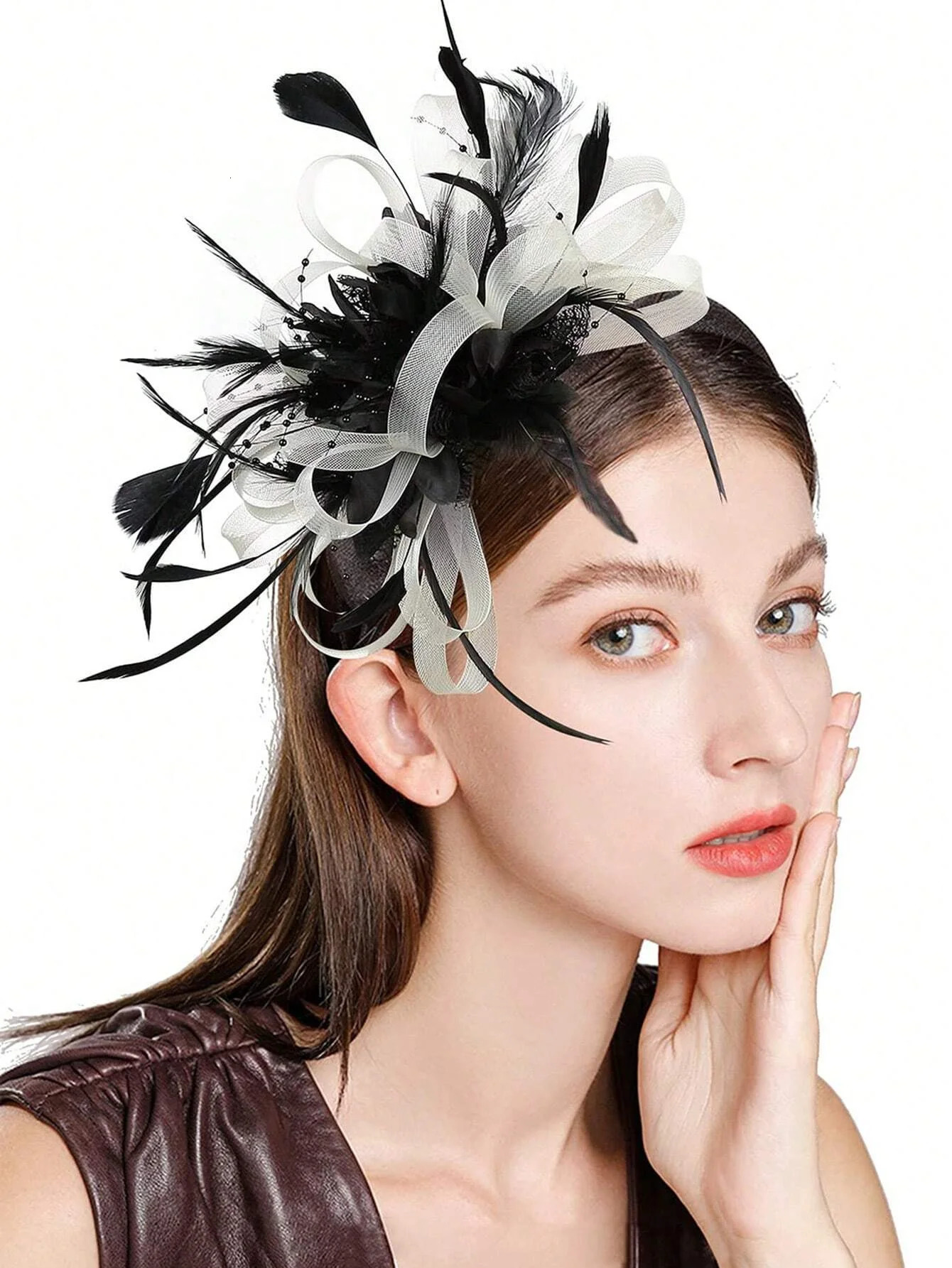 1pc Fascinator Headband With Feather Womens Tea Party Hat For Kentucky Derby Cocktail Wedding Fancy Dress Party 250513