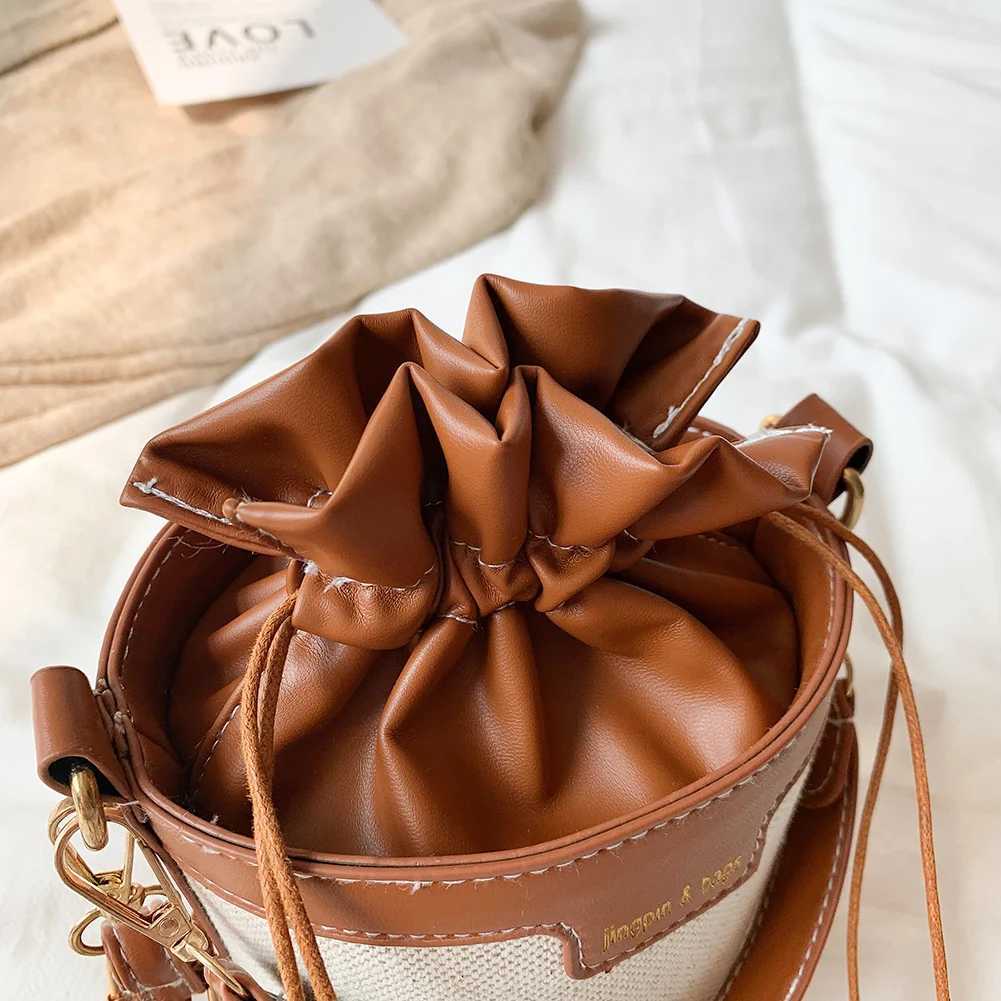 Vintage Cylinder Shoder Bag Drstring Bucket Leather Crossbody Bags Z250514