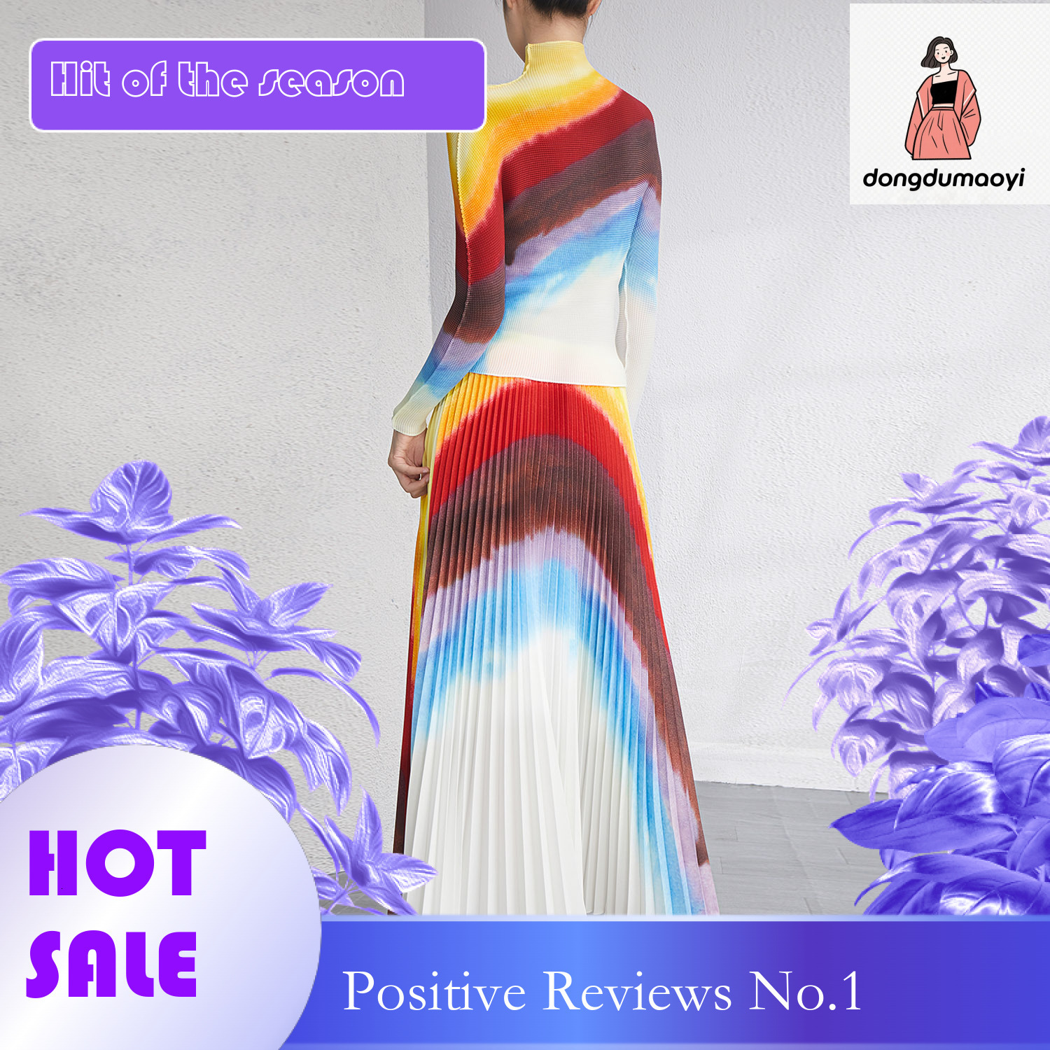 dongdumaoyi Two piece set of high-end textured pleated T-shirt women, short sleeved top, half body long skirt, fashionable suit for women to look slim