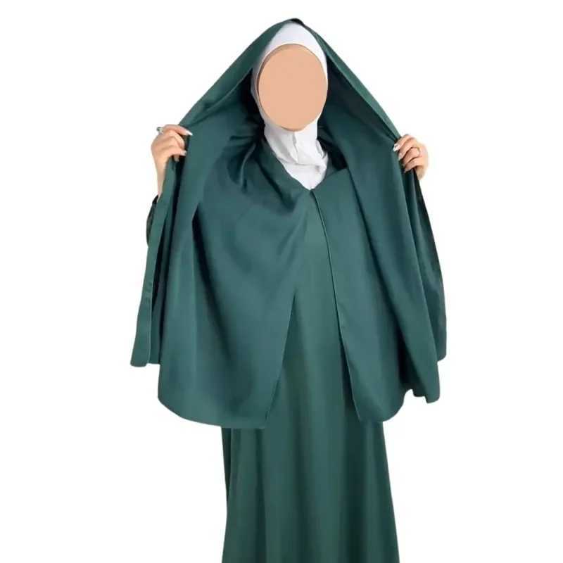 Turkey Modest Abaya Ramadan Muslim Women Satin Long Dress with Hijab Arab Robe Eid Islamic Plain Clothes Dubai Femme Kaftan Maxi X2505141