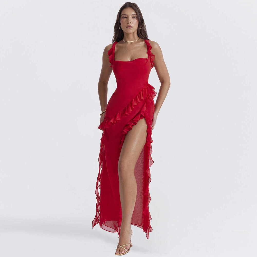 Women Clothes Dress Summer New Style Fashionable And Sexy Mushroom Edge Splicing Temperament Split Dress KQ