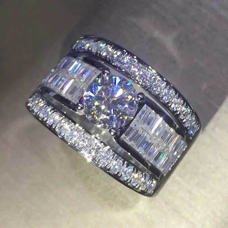925 Sterling Silver Luxury Wide Shiny Rings for Women Brilliant Cubic Zirconia Sparking Finger Accories Fashion JewelryXJ250514